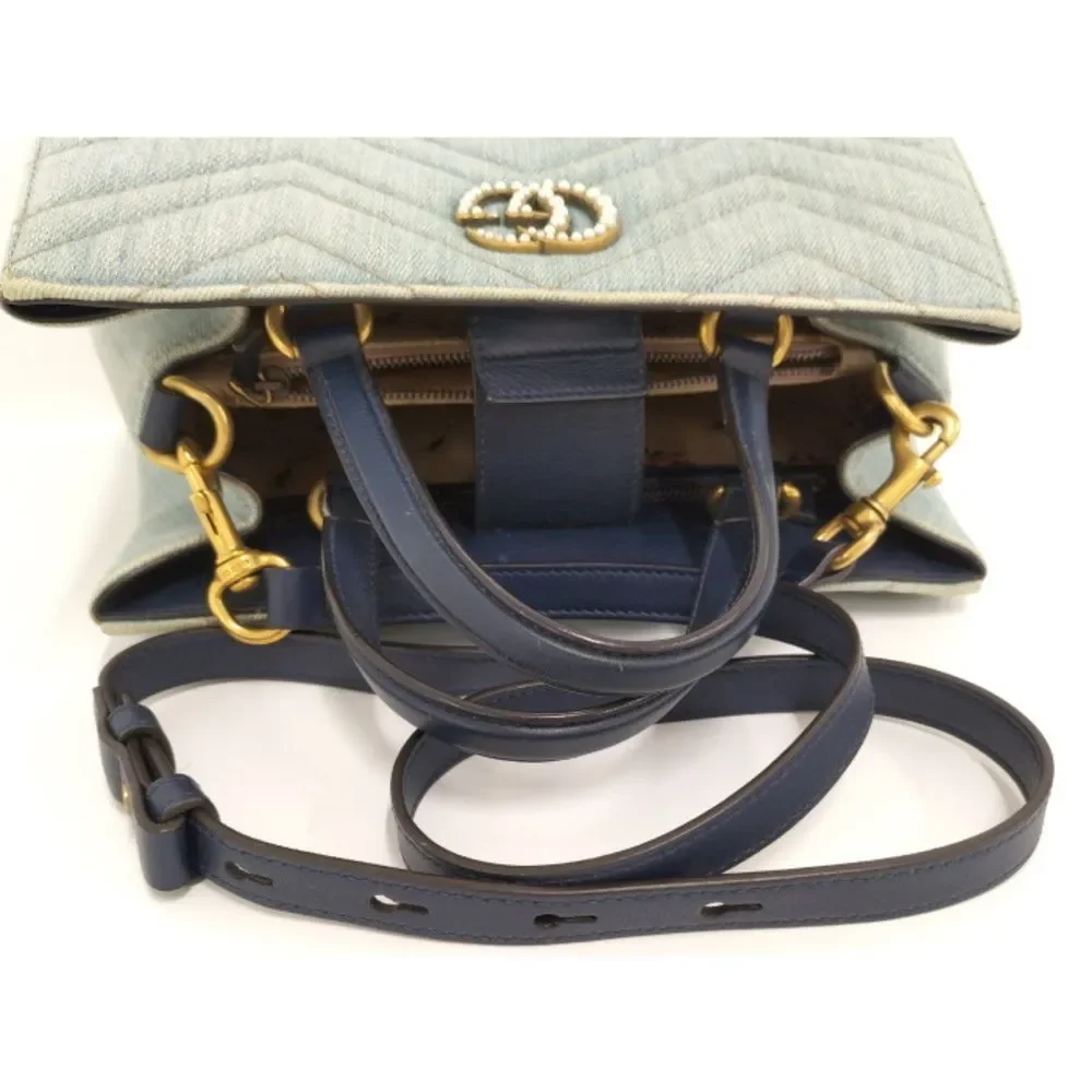GUCCI Shoulder Bag GG Marmont Quilted Canvas Denim Blue